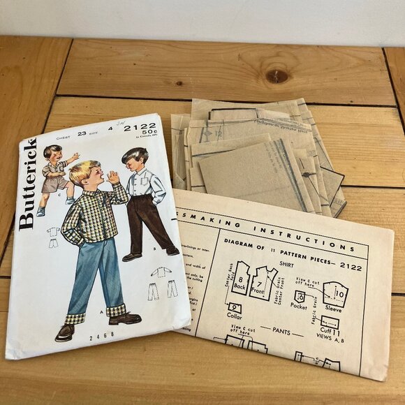 Boy's Shirt Pants & Shorts Butterick 2122 Sewing Pattern Child Size 4 Vintage - Picture 2 of 3